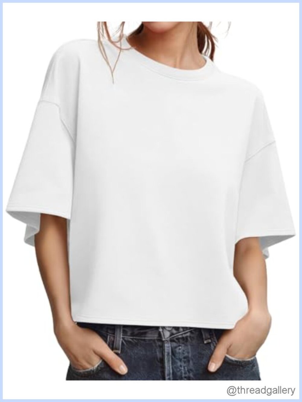 Oversized Short Sleeve Crewneck Cropped T-Shirt Casual Summer Top